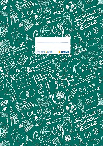 HERMA 19406 Heftumschlag A4 Schoolydoo Grün, Hefthülle mit Beschriftungsetikett aus strapazierfähiger & abwischbarer Polypropylen-Folie, Heftschoner für Schulhefte, farbig