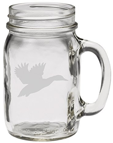 Flying Duck Hunter's 12 oz Hand Etched Glass Mason Jar Mug