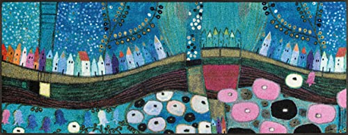 wash+dry Fußmatte, Stadt in Blau 75x190 cm, innen und außen, waschbar