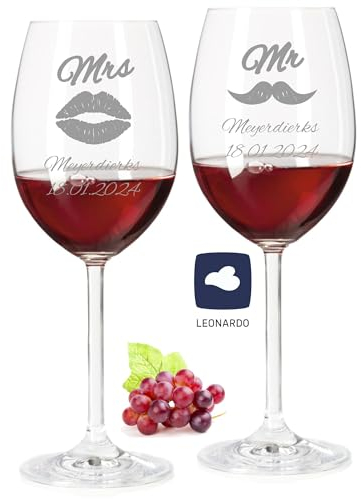 laser-diele Leonardo Weingläser mit Gravur - Mr & Mrs - Personalisiert mit Namen und Datum - Hochzeitsgeschenk für das Brautpaar - 460ml Rotwein
