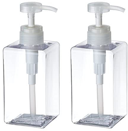 Uviviu Plastic Soap Dispensers for bathroom kitchen,Square Empty Pump Bottle for lotion,shampoo,shower (450ml, Clear)