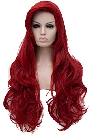 ATAYOU Damen Lange Rot Perücke für Karneval Fasching Fastnacht und Halloween Cosplay Kostüm mit 1 Perücke Kappe (Lange Rot A)