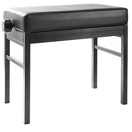 Fame PB-30 Klavierbank, Höhenverstellbar 47-55cm, Robustes Stahlgestell, Schwarz Lackiert, Kunstlederpolsterung, Stabil und Leicht, Sitzfläche 56x33cm, Gewicht 7.6kg