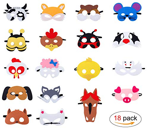 HONGXIN-SHOP Masken für Kinder Filz Tiermasken Bauernhof-Tiere mit Elastischen Seil für Halloween Weihnachten Geburtstag Bühnenaufführungen Thema Party 18 Stücke