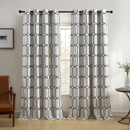 Elrene Geometric Room Darkening Window Curtain Panel, 90% Polyester10% Linen, Indigo, 52 W x 84 L (Pack of 1)