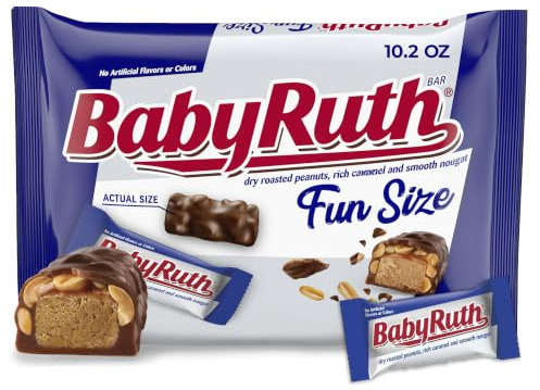 Baby Ruth Candy Bars with Chocolatey Caramel, Peanuts, and Nougat, Fun Size Candy Bars in Bag, 10.2 oz