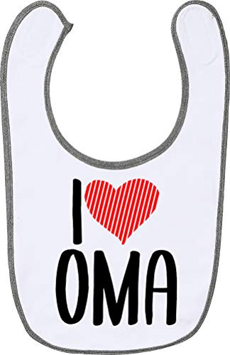 Kleckerliese Baby Latz Lätzchen Sprüche Klettverschluss Babylatz Motiv I Love Oma, MelangeGreyWhite