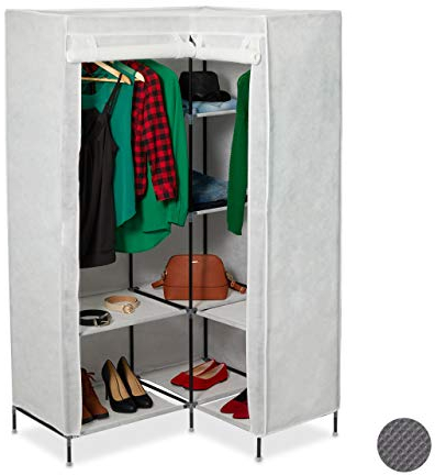 Relaxdays 1 x Eckkleiderschrank 3. Generation, 8 Ablagen und 2 Kleiderstangen, Stecksystem, mit 2 Türen, HBT: 169x100x83 cm, weiß