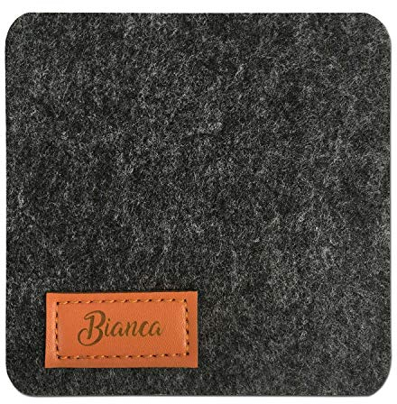 camolo Edler personalisierbarer Filz Untersetzer Mit Lederetikett & Wunschname 10x10 cm Filzuntersetzer Abwaschbar Glasuntersetzer Dunkelgrau