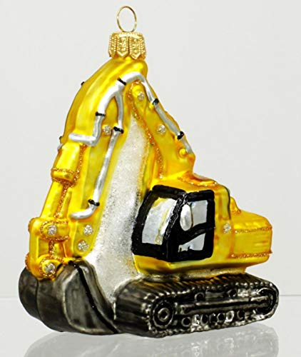 condecoro Bagger Christbaumschmuck - Baumaschine Christbaumkugel aus mundgeblasenem Glas - Weihnachten