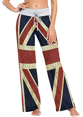 MNSRUU Vintage Union Jack Britische Flagge Damen Pyjama Loungehose Casual Stretch Hose Weites Bein Gr. Large, mehrfarbig