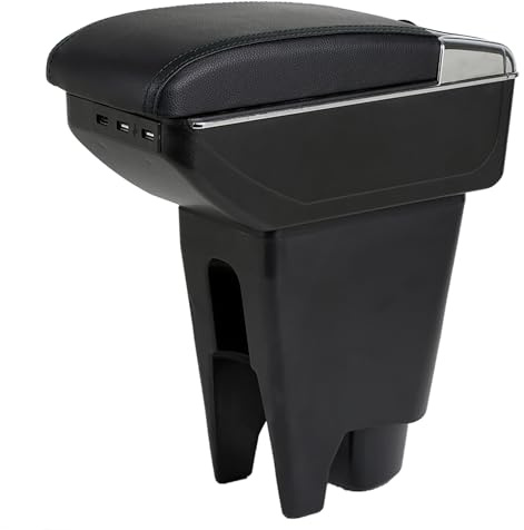 YJYWZH Accoudoir central pour Citroën C1 2005-2014 avec USB et USB-C | 6 USB + 1 USB-C, Double rangement, Accoudoir pour console centrale, Porte-gobelet, Cuir PU, Installation facile,Noir
