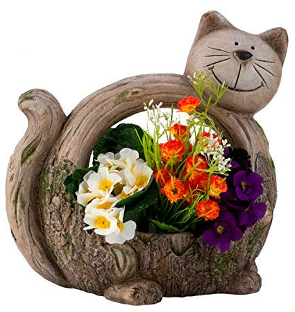 Mel-O-Design XXL Blumentopf Katze für den Garten Holzoptik - Höhe 33 cm Breite 31 cm