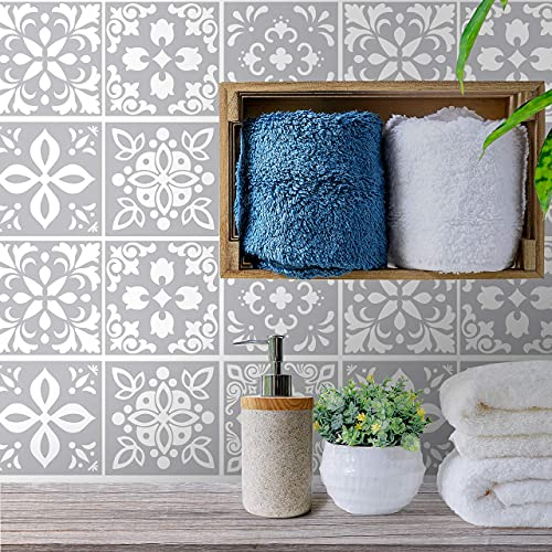 WALPLUS Adhesivo de azulejos de pared de 15 cm, 24 piezas de cemento gris claro, decoración del hogar, azulejos adhesivos para decoración de cocina, ideas de baño, despegar y pegar, pintura de