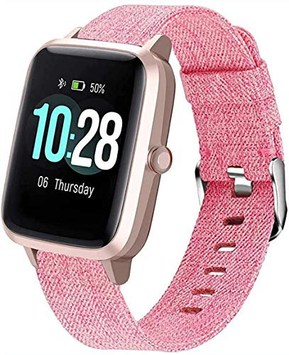 SkyBand Cinturino Compatibile per LIFEBEE ID205L, Moda Nylon Tessuto intessuto Classica Cinturino per Smartwatch willful SW021/ YAMAY SW021/LIFEBEE ID205L (Rosa)