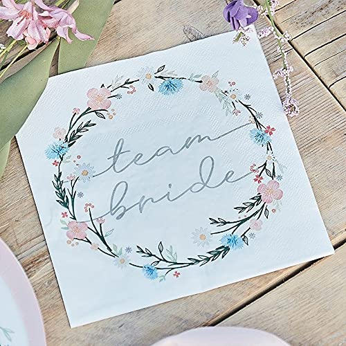 Servietten JGA TEAM BRIDE Boho Flower Blumen-Motiv rosa pastell Papier-Servietten Tisch-Deko Junggesellinnenabschied Junggesellen-Abschied JGA-Party Accessoires Hochzeits-Dekoration 32 Servietten