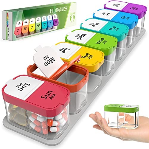 Extra große Tablettenbox 7 Tage morgens abends - XXL Wochen Pillendose - übergroße Medikamentenbox für eine Woche Tabletten Organizer mit großen herausnehmbaren Tagesfächern Pillendose 2 Fächer