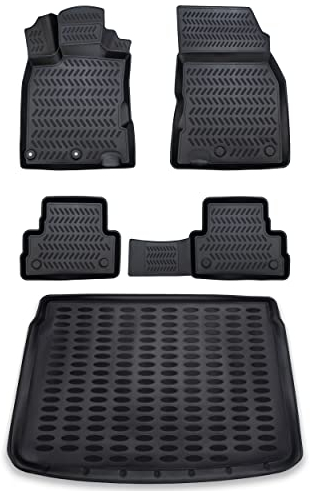 ELMASLINE 3D Gummimatten & Kofferraumwanne Set für Nissan Qashqai 2014-2021 (J11) (oberer Ladeboden) | Zubehör Fußmatten Kofferraum