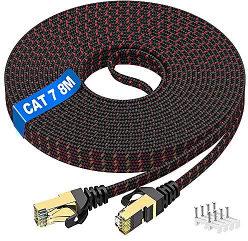 Câble Ethernet 8m, Cat 7 RJ45 Cable Réseau 8m Haute Vitesse 10Gbps 650MHz Cable Internet Plat Tressée FTP Extérieur Imperméable & Iintérieur Anti-usure LAN Câble pour PS5, Routeur, Téléviseurs, Xobx
