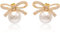 Clyhon New York Goldband Schleife Knoten Kristall Strass Weiße Perle Ohrstecker