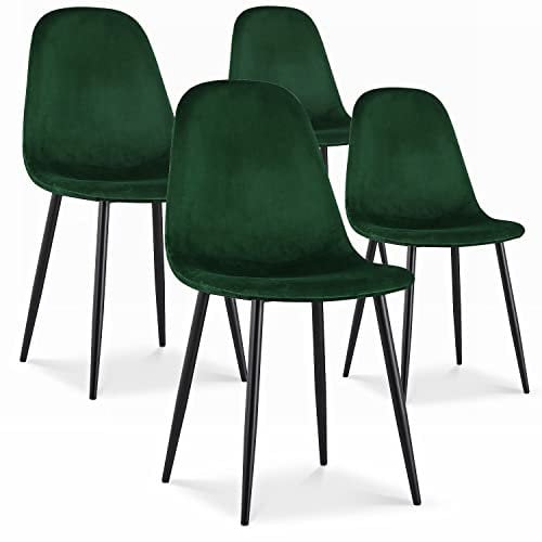 INTENSE DECO Lot de 4 chaises Bali Velours Vert Pieds Noir