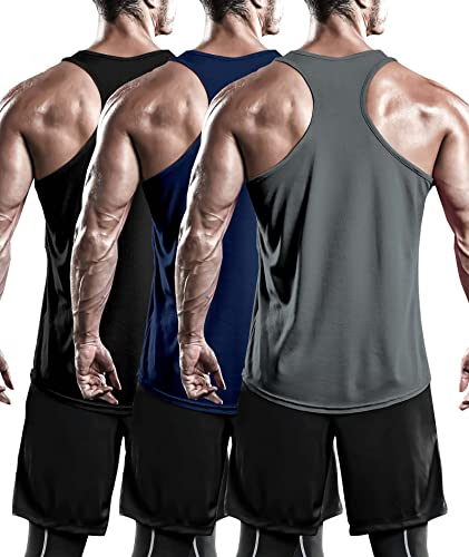 Holure 3er Pack Tank Top Herren, Achselshirts Sport Ärmelloses Shirt Unterhemd Fitness Sleeveless T-Shirt für Training Fitness Bodybuilding Vest Schwarz/Dunkelgrau/Marine M