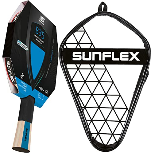 Sunflex® Color COMP B35 Tischtennisschläger | Tischtennis Racket Bat TT Hobby Trainingsschläger | konkaver Griff | ITTF zertifizierter Blauer Belag | für fortgeschrittene Spieler