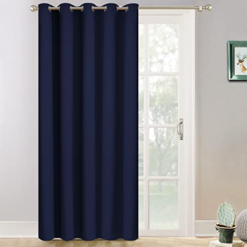 Yakamok Wide Thermal Blackout Patio Door Curtain Panel, Extra Wide Insulated Curtains for Sliding Glass Door, Navy Blue, W70 x L84, 1 Panel
