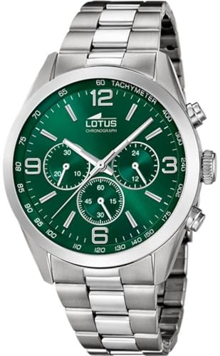 Lotus Minimalist Men's Stainless Steel Watch in Silver Green 43mm Water Resistant 5Bar 18152/F, Silver-Green