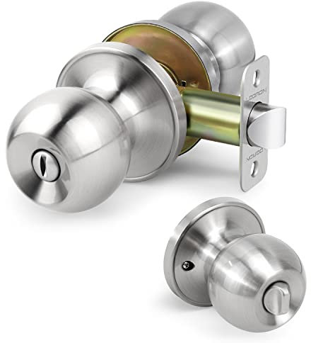 LOQRON Ball Door Knob Privacy Door Knob, KEYLESS Interior Door Lock, Round Ball Handle for Right and Left Side Bedroom, Bathroom, Satin Nickel, 1Pack