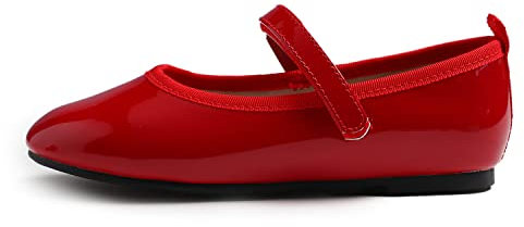 Feversole Girls Cute Dress, Mädchen süßes Kleid Mary Jane Schuhe weiche Party Urlaub Ballerinas Rot Veganes Lackleder Größe 33 EU