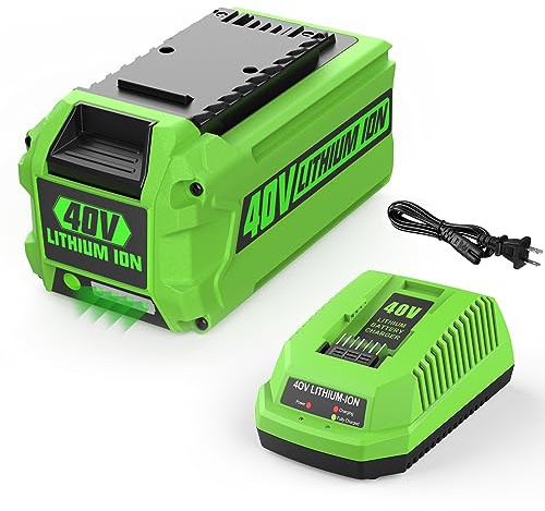 Powilling 40V Battery Replacement for Greenworks 40V Battery and Charger | 29462 29482 40V Battery and Charger Kit Compatible with Greenworks 40V G-MAX Power Tools 29252 20202 22262 Non-OEM