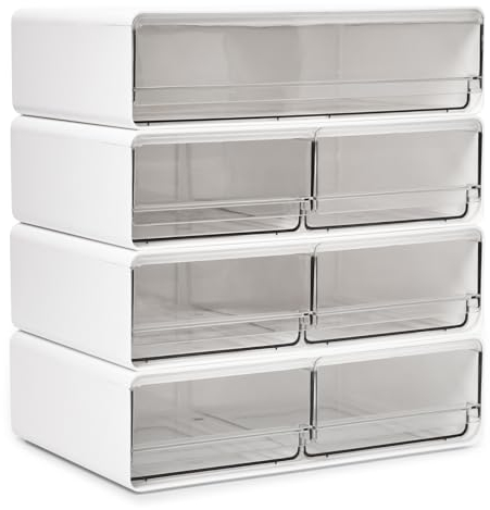 EZOWARE 7 Transparente Schubladen Make Up Organizer, 4er-Set Stapelbar Kosmetik Aufbewahrung Schminkschublade Behälter