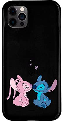 Official Lilo & Stitch Kiss Silicone Black Case for iPhone 12 Pro MAX to Protect Your Mobile. Choose the Case Type You Like Best with Official Disney License