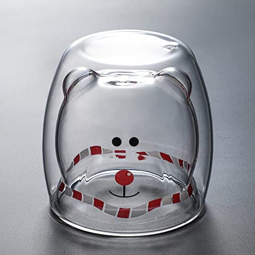 Tasses en Verre Tasse en Verre à Double Paroi, Tasse à Café en Verre à Double Couche Animale, Cadeau de Tasse, Tasse à Lait de Thé Mignonne,D,201,300ml