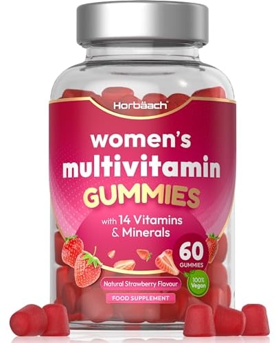 Multivitamin Gummies for Women | High Strength Multivitamins and Minerals | with Biotin, Zinc, Vitamin C & More! | Hair, Skin and Nails Vitamins | 60 Vegan Gummies - Natural Strawberry | by Horbaach