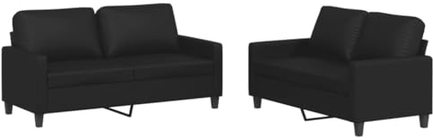 vidaXL Sofagarnitur 2-TLG., Sessel Couch mit Kissen, Sofa Wohnzimmersofa mit Armlehnen, Couchgarnitur Designsofa Sitzmöbel Polstermöbel, Schwarz Kunstleder