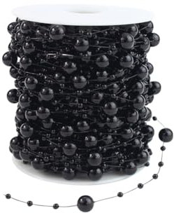 HugeDE 30m Christmas Beads Garland Faux Pearl Strands Artificial Pearl Beads String Plastic Bead Chains Beaded Rolls for Xmas Tree Decorations Black