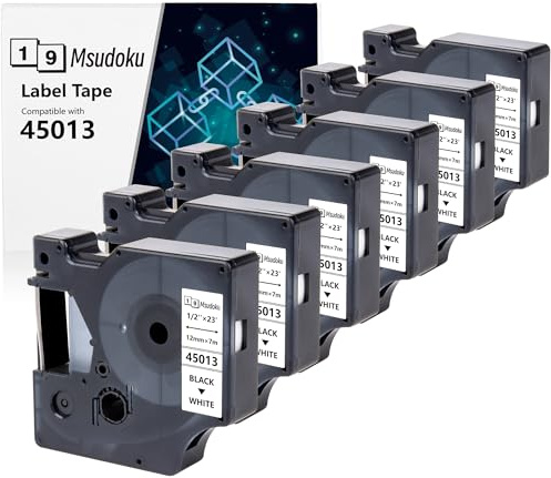 6x Msudoku Kompatibel Dymo D1 Etikettenband 12mm x 7m Schwarz/Weiß | 45013 s0720530 a45013, LabelManager Executive 640 CB, 160 280 210D 360D 420P PnP 450D, Etikettendrucker
