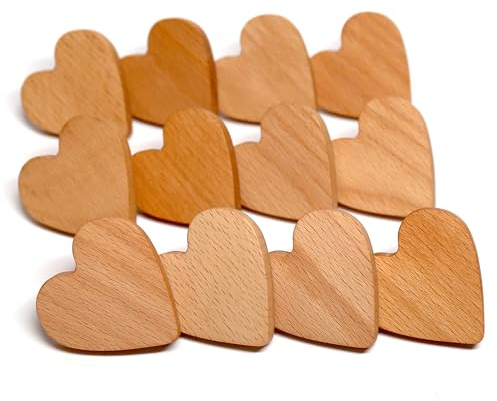 Auped 12PS Herzförmige Holzknöpfe & Schubladengriffe Natürliche Holzgriffe für Schrank, Küchenschrank & Kommode Dekorative Griffe für Boho-Möbel (Einfache Montage)