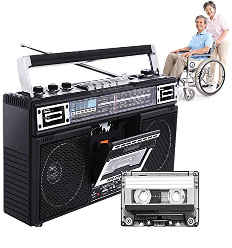Boombox-CD-Kassettenspieler im 80er-Jahre-Stil, tragbares DAB-Radio mit UKW und DAB+-Radio, Dreiband-Signalradio, Bluetooth-Empfänger + Lautsprecher, für Familientreffen/Reisen, Schwarz