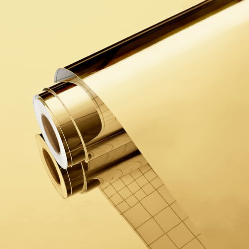 Yullpaper Miroir Adhesif Doré - Papier Peint Mural Rouleau pour Meuble et Plan De Travail - Revetement Stickers 40cm x 800cm
