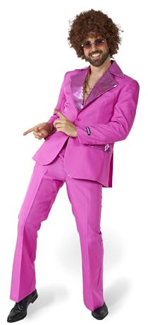 Suitmeister Herren Disco Kostüm Anzug - Saturday Night Fever Outfit - Slim Fit - inklusive Blazer und Schlaghosen - Pink
