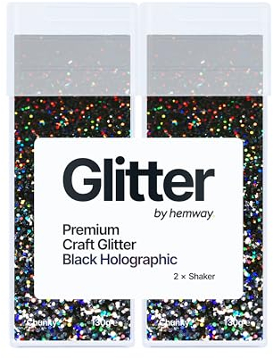 Hemway Premium Glitter Shakers - Black Holographic | 130g (2 Pack) Chunky Metallic Flake Sequins for Resin & Epoxy Crafts | Craft Supplies for Tumblers, Festival, Hair, Face, Body, Eye & Nail Art