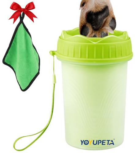 YOYUPETA Dog Paw Cleaner,2 in 1 Dog Paw Washer, Buddy Muddy Paw Cleaner,Medium Portable Silicone Pet Cleaning Brush Cup, Pet Foot Washer for Small Medium Breed Dogs/Cats, Free Bath Brush, Green