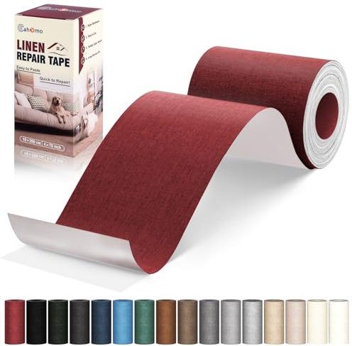 Cahomo Flicken Selbstklebend Stoff, Leinenstoff Patches Selbstklebend, 10x200 cm Leinen Reparatur Patches für Sofa, Autositze, Bootssitze, Bürostuhl, Vorhang - Dunkelrot