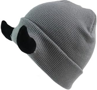 Katzenohren Mütze Teufel Hörner Männer Hut Gestrickte Beanie Mit Hörnern Frauen Hip Hop Daemon Hörner Kappe Für Sommer Warme Ski Outdoor Bärenfellmütze (Grey, One Size)