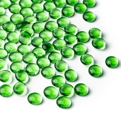 0.44KG Green Glass Marbles,Mini Flat Glass Beads~150 PCS for Vase Fillers,Floral Bottom Mancala Gems Pebbles Fish Tank Rocks for Table Aquarium,Home Decor Art Craft Supplies(0.5~0.7)