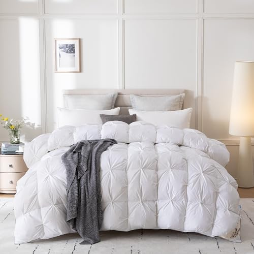 Homyrium Couette en Duvet 220x240 Couette Plume Naturelle Hiver Très Chaude Épais Garnissage 450g/m² 2 Personne Édredon 220x240 Enveloppe Coton, Lavable en Machine
