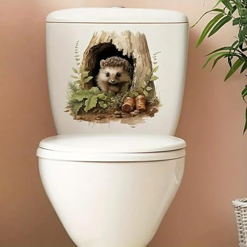 TOLOVIS Hedgehog Tree Toilet Cover Sticker Decals,Flower leaf bird Waterproof Toilet Lid Tank Seat Decals Cistern Self-Adhesive Bathroom Wall Sticker, TOLOVIS-001